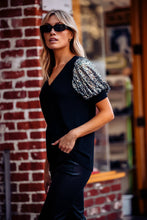 Load image into Gallery viewer, Short Sequin Puff Sleeve V-Neck Top PRE ORDER***
