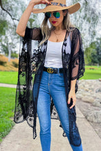 Load image into Gallery viewer, Black Floral Lace Sheer Dressy Kimono Cover Up
