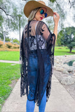 Load image into Gallery viewer, Black Floral Lace Sheer Dressy Kimono Cover Up
