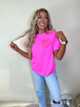 Load image into Gallery viewer, Neon Pink Heart Puff Graphic Tee **Pre Order**
