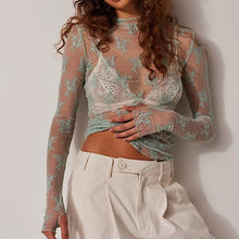 Load image into Gallery viewer, Lux Layering Floral Lace See Through Mesh Top Blouse
