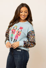 Load image into Gallery viewer, Nutcrackers on Blue Top with Sequin Sleeves
