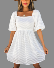 Load image into Gallery viewer, Straight Neck Babydoll Puff Sleeve Mini Dress
