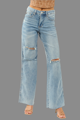 Judy Blue Midrise Tummy Control Destroy Wide Jean