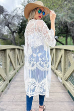 Load image into Gallery viewer, Ivory Floral Lace Sheer Dressy Open Front Kimono Cover Up
