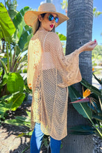 Load image into Gallery viewer, Camel Floral Crochet Wide Sleeve Knitted Kimono Cover Up
