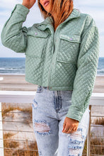 Load image into Gallery viewer, Quilted Pocketed Zip-up Cropped Jacket
