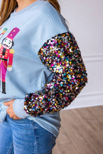 Load image into Gallery viewer, Nutcrackers on Blue Top with Sequin Sleeves
