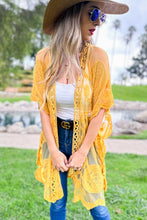 Load image into Gallery viewer, Yellow Floral Lace Sheer Open Front Kimono Cover Up
