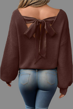 Load image into Gallery viewer, Grace Knot Back V Neck Puff Sleeve Sweater
