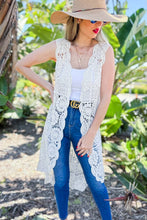 Load image into Gallery viewer, Ivory Floral Printed Maxi Crochet Vest Kimono
