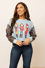 Load image into Gallery viewer, Nutcrackers on Blue Top with Sequin Sleeves
