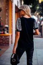 Load image into Gallery viewer, Short Sequin Puff Sleeve V-Neck Top
