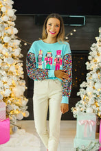 Load image into Gallery viewer, Nutcrackers on Blue Top with Sequin Sleeves
