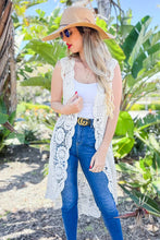 Load image into Gallery viewer, Ivory Floral Printed Maxi Crochet Vest Kimono
