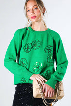 Load image into Gallery viewer, Green Sequin Flower Sweater Top
