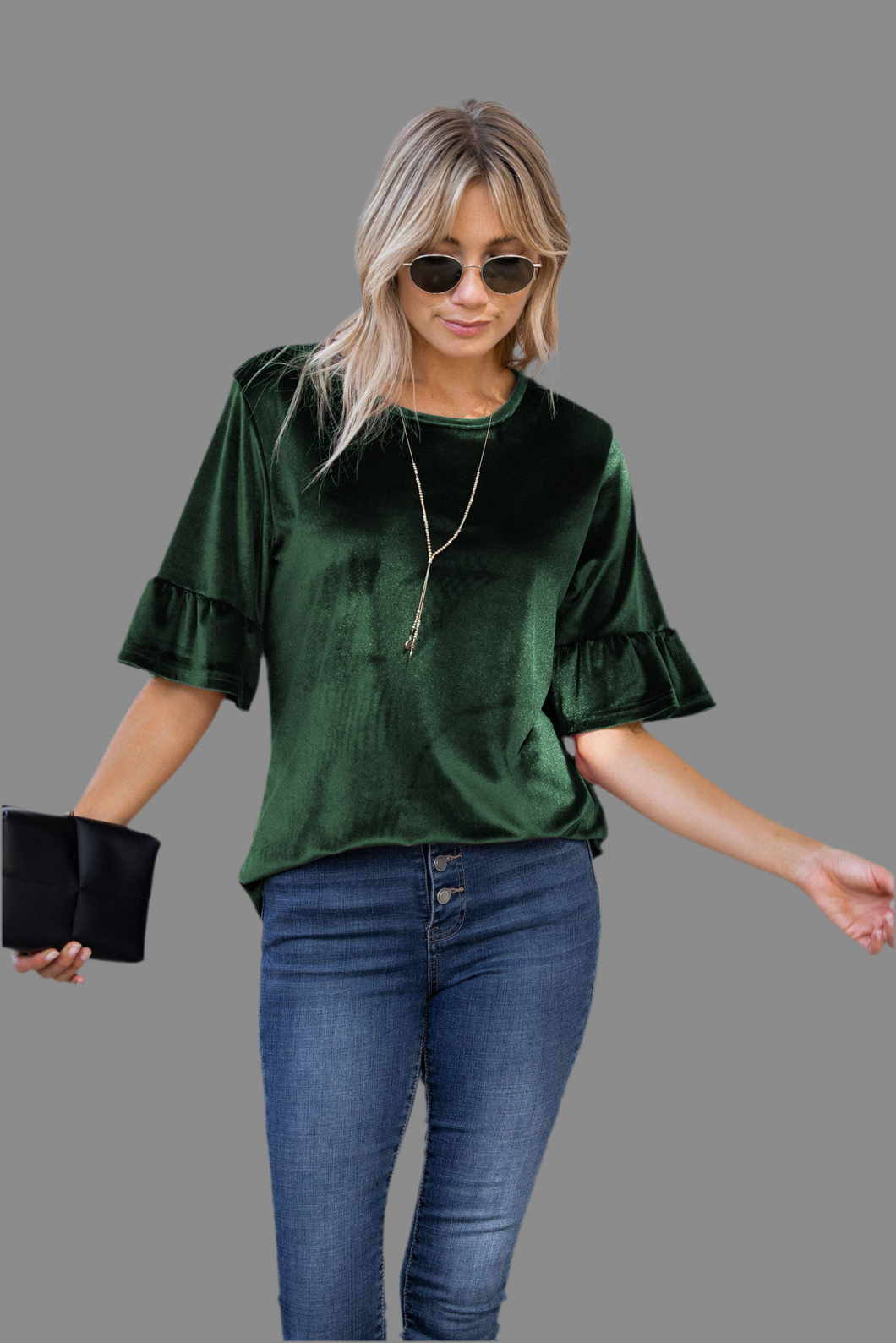 Velvet Relaxed Ruffle Sleeve