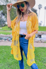 Load image into Gallery viewer, Yellow Floral Lace Sheer Open Front Kimono Cover Up
