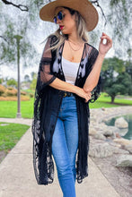 Load image into Gallery viewer, Black Floral Lace Sheer Dressy Kimono Cover Up
