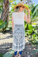 Load image into Gallery viewer, Ivory Floral Printed Maxi Crochet Vest Kimono
