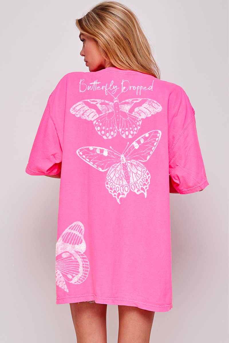 BUTTERFLY DROPPED  GRAPHIC  OVERSIZED TEE