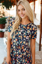 Load image into Gallery viewer, Blue Short Sleeve A-line Floral Dress
