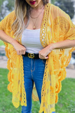 Load image into Gallery viewer, Yellow Floral Lace Sheer Open Front Kimono Cover Up
