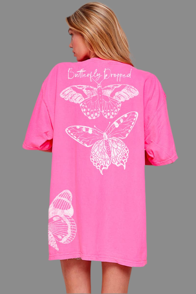 BUTTERFLY DROPPED  GRAPHIC  OVERSIZED TEE
