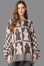 Load image into Gallery viewer, Oversized Sweater with Halloween Ghost Checker
