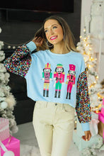 Load image into Gallery viewer, Nutcrackers on Blue Top with Sequin Sleeves
