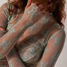 Load image into Gallery viewer, Lux Layering Floral Lace See Through Mesh Top Blouse
