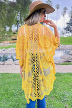 Load image into Gallery viewer, Yellow Floral Lace Sheer Open Front Kimono Cover Up
