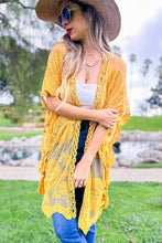 Load image into Gallery viewer, Yellow Floral Lace Sheer Open Front Kimono Cover Up
