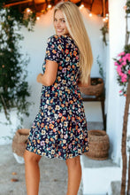 Load image into Gallery viewer, Blue Short Sleeve A-line Floral Dress
