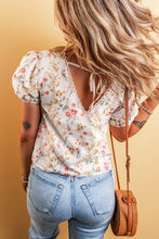Load image into Gallery viewer, Boho Floral Lace Trim Short Sleeve Blouse
