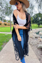 Load image into Gallery viewer, Black Floral Lace Sheer Dressy Kimono Cover Up
