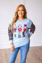 Load image into Gallery viewer, Nutcrackers on Blue Top with Sequin Sleeves
