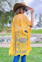 Load image into Gallery viewer, Yellow Floral Lace Sheer Open Front Kimono Cover Up
