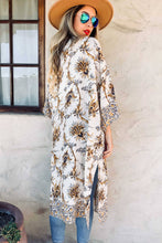 Load image into Gallery viewer, Multi Floral Border Printed Maxi Kimono Cardigan Cover Up
