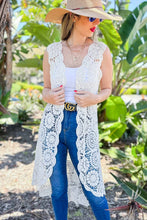 Load image into Gallery viewer, Ivory Floral Printed Maxi Crochet Vest Kimono
