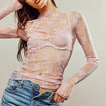 Load image into Gallery viewer, Lux Layering Floral Lace See Through Mesh Top Blouse
