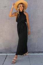 Load image into Gallery viewer, Halter Neck Pleated Wide Leg Jumpsuit with Belt
